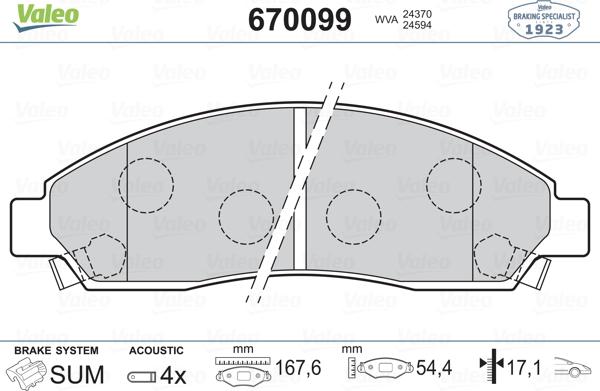 Valeo 670099 - Kit de plaquettes de frein, frein à disque cwaw.fr