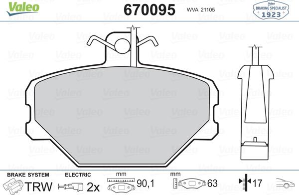 Valeo 670095 - Kit de plaquettes de frein, frein à disque cwaw.fr