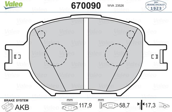 Valeo 670090 - Kit de plaquettes de frein, frein à disque cwaw.fr