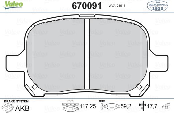 Valeo 670091 - Kit de plaquettes de frein, frein à disque cwaw.fr