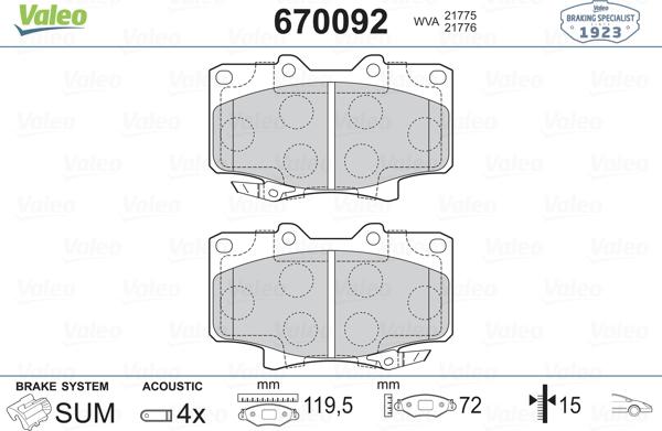 Valeo 670092 - Kit de plaquettes de frein, frein à disque cwaw.fr