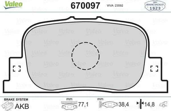 Valeo 670097 - Kit de plaquettes de frein, frein à disque cwaw.fr