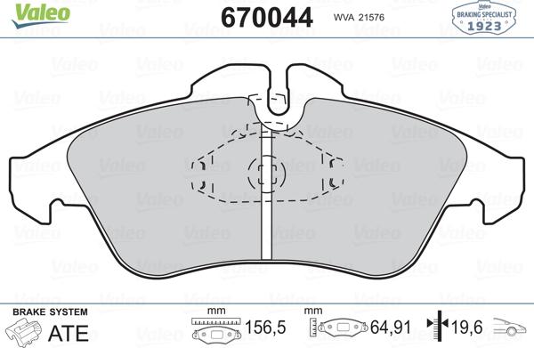 Valeo 670044 - Kit de plaquettes de frein, frein à disque cwaw.fr