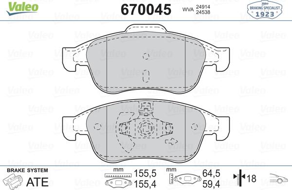 Valeo 670045 - Kit de plaquettes de frein, frein à disque cwaw.fr