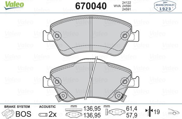 Valeo 670040 - Kit de plaquettes de frein, frein à disque cwaw.fr