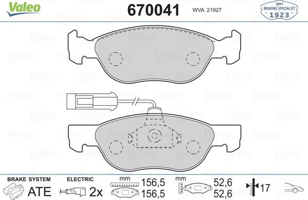 Valeo 670041 - Kit de plaquettes de frein, frein à disque cwaw.fr