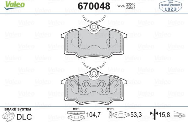 Valeo 670048 - Kit de plaquettes de frein, frein à disque cwaw.fr