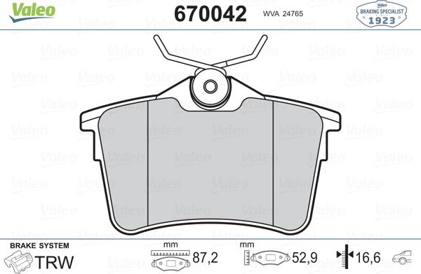 Valeo 670042 - Kit de plaquettes de frein, frein à disque cwaw.fr