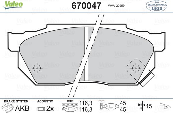 Valeo 670047 - Kit de plaquettes de frein, frein à disque cwaw.fr