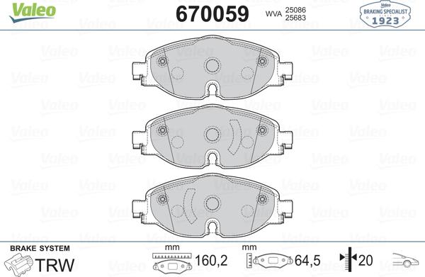 Valeo 670059 - Kit de plaquettes de frein, frein à disque cwaw.fr