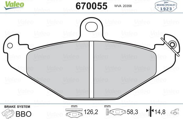 Valeo 670055 - Kit de plaquettes de frein, frein à disque cwaw.fr