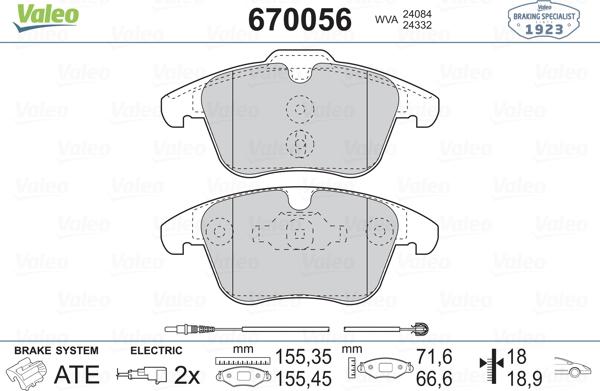 Valeo 670056 - Kit de plaquettes de frein, frein à disque cwaw.fr