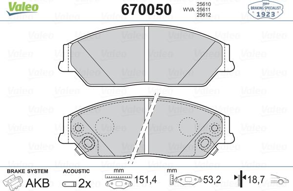 Valeo 670050 - Kit de plaquettes de frein, frein à disque cwaw.fr