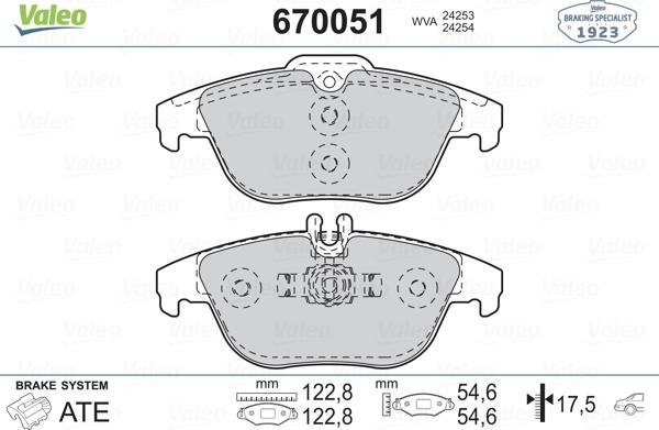 Valeo 670051 - Kit de plaquettes de frein, frein à disque cwaw.fr