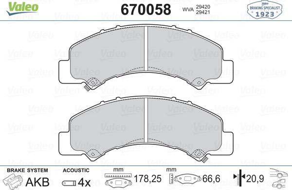 Valeo 670058 - Kit de plaquettes de frein, frein à disque cwaw.fr