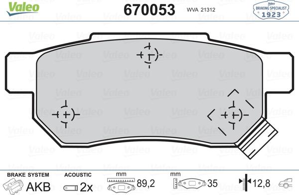 Valeo 670053 - Kit de plaquettes de frein, frein à disque cwaw.fr