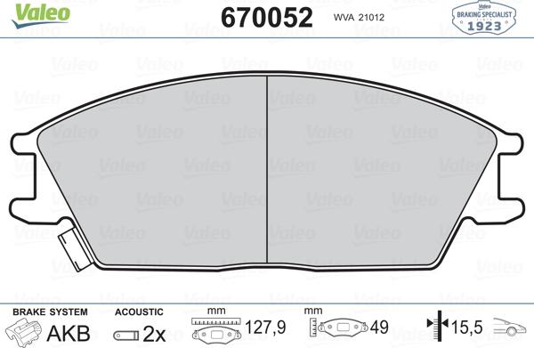 Valeo 670052 - Kit de plaquettes de frein, frein à disque cwaw.fr