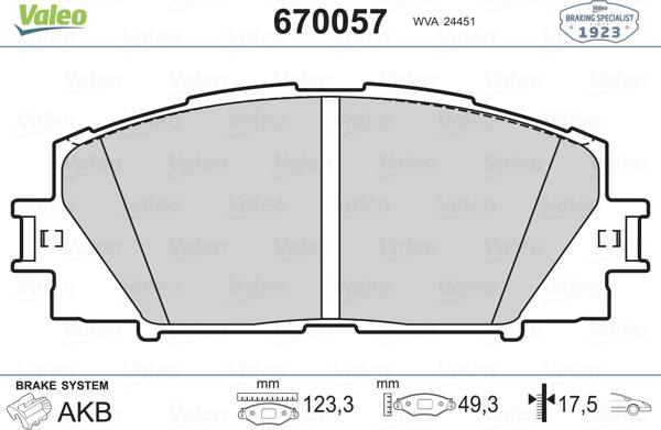 Valeo 670057 - Kit de plaquettes de frein, frein à disque cwaw.fr