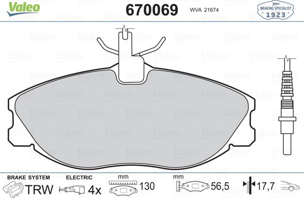 Valeo 670069 - Kit de plaquettes de frein, frein à disque cwaw.fr