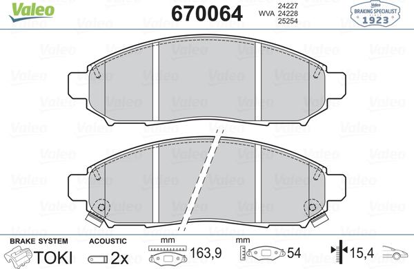 Valeo 670064 - Kit de plaquettes de frein, frein à disque cwaw.fr