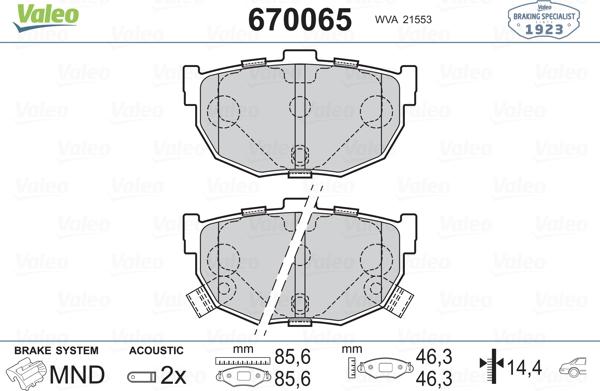 Valeo 670065 - Kit de plaquettes de frein, frein à disque cwaw.fr