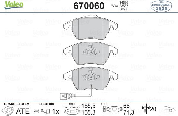 Valeo 670060 - Kit de plaquettes de frein, frein à disque cwaw.fr