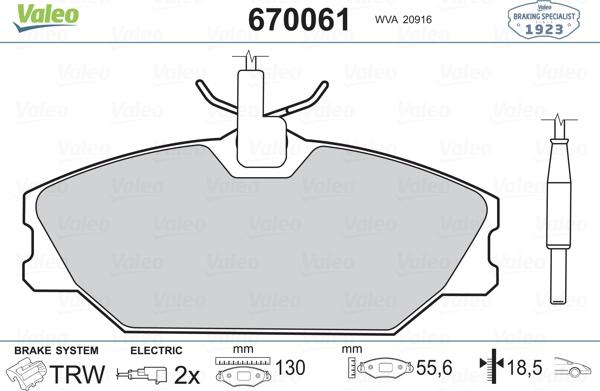 Valeo 670061 - Kit de plaquettes de frein, frein à disque cwaw.fr