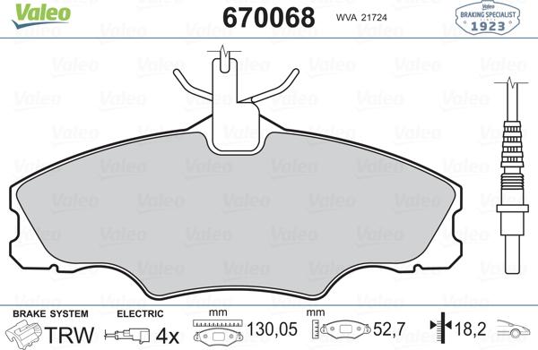 Valeo 670068 - Kit de plaquettes de frein, frein à disque cwaw.fr