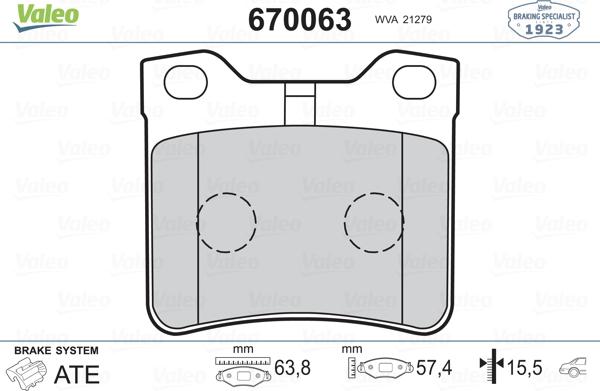 Valeo 670063 - Kit de plaquettes de frein, frein à disque cwaw.fr