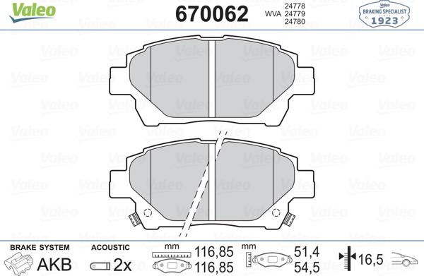 Valeo 670062 - Kit de plaquettes de frein, frein à disque cwaw.fr