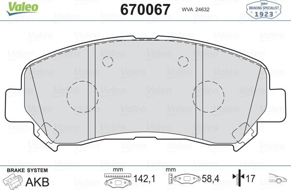 Valeo 670067 - Kit de plaquettes de frein, frein à disque cwaw.fr