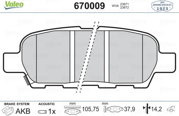 Valeo 670009 - Kit de plaquettes de frein, frein à disque cwaw.fr