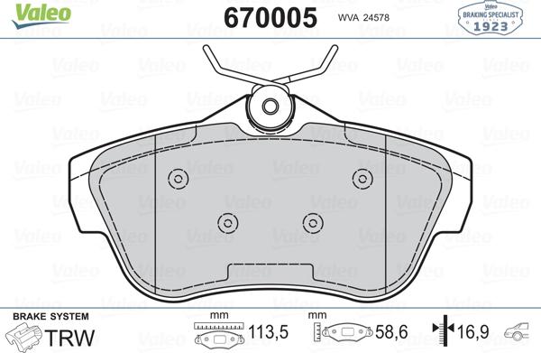 Valeo 670005 - Kit de plaquettes de frein, frein à disque cwaw.fr