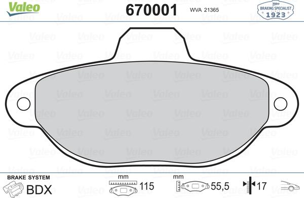 Valeo 670001 - Kit de plaquettes de frein, frein à disque cwaw.fr