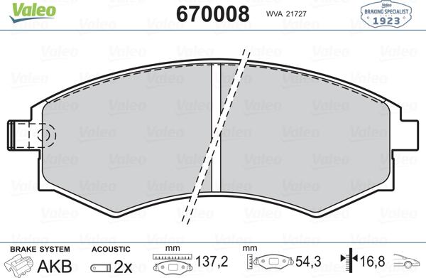 Valeo 670008 - Kit de plaquettes de frein, frein à disque cwaw.fr