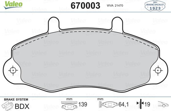 Valeo 670003 - Kit de plaquettes de frein, frein à disque cwaw.fr