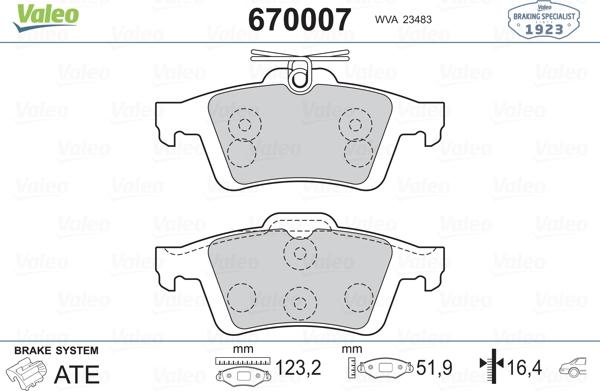 Valeo 670007 - Kit de plaquettes de frein, frein à disque cwaw.fr