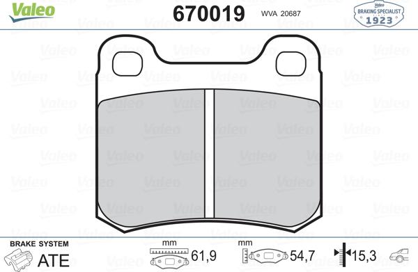 Valeo 670019 - Kit de plaquettes de frein, frein à disque cwaw.fr