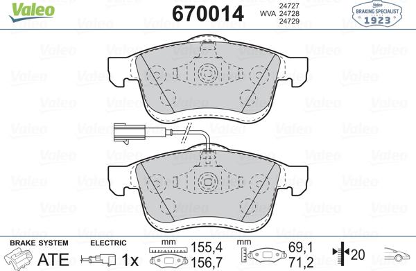 Valeo 670014 - Kit de plaquettes de frein, frein à disque cwaw.fr