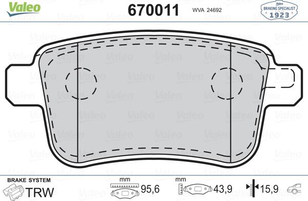 Valeo 670011 - Kit de plaquettes de frein, frein à disque cwaw.fr