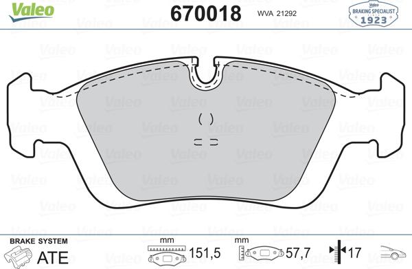 Valeo 670018 - Kit de plaquettes de frein, frein à disque cwaw.fr