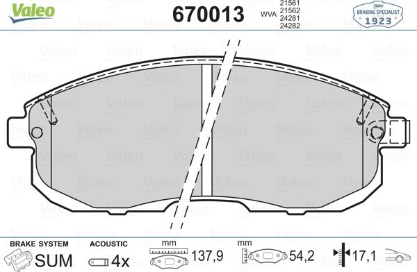 Valeo 670013 - Kit de plaquettes de frein, frein à disque cwaw.fr