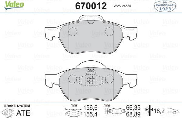 Valeo 670012 - Kit de plaquettes de frein, frein à disque cwaw.fr