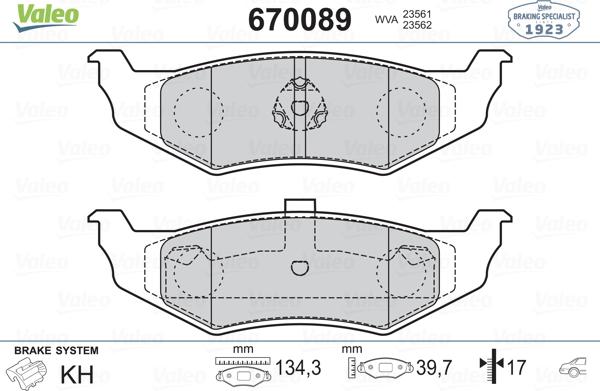 Valeo 670089 - Kit de plaquettes de frein, frein à disque cwaw.fr