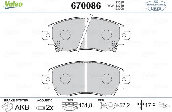 Valeo 670086 - Kit de plaquettes de frein, frein à disque cwaw.fr