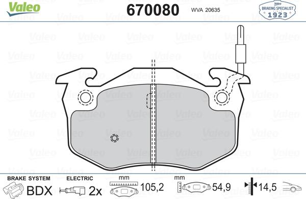 Valeo 670080 - Kit de plaquettes de frein, frein à disque cwaw.fr