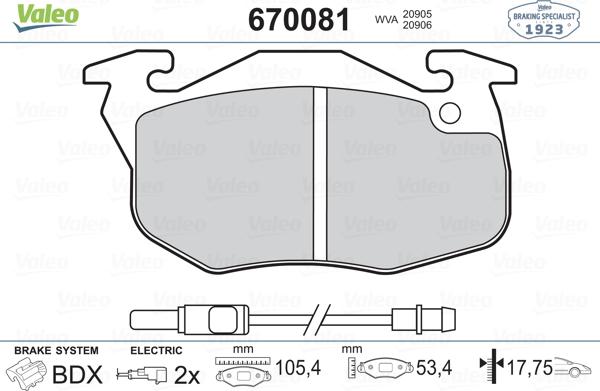 Valeo 670081 - Kit de plaquettes de frein, frein à disque cwaw.fr