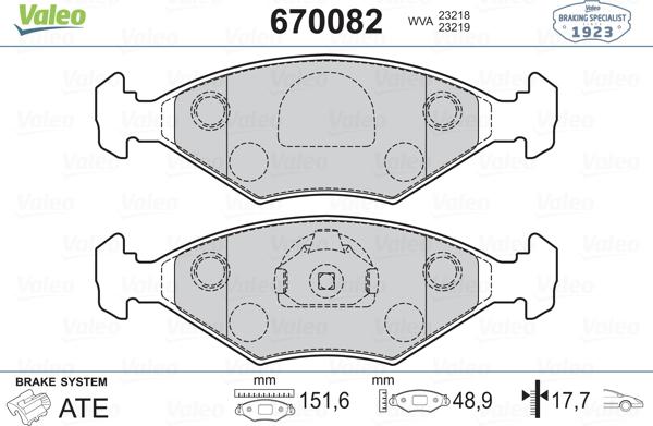 Valeo 670082 - Kit de plaquettes de frein, frein à disque cwaw.fr