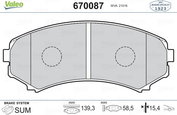 Valeo 670087 - Kit de plaquettes de frein, frein à disque cwaw.fr