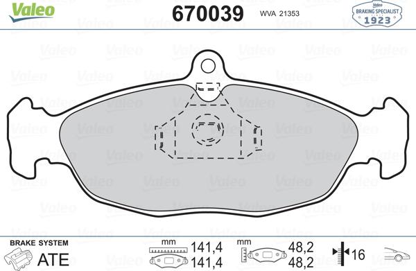 Valeo 670039 - Kit de plaquettes de frein, frein à disque cwaw.fr